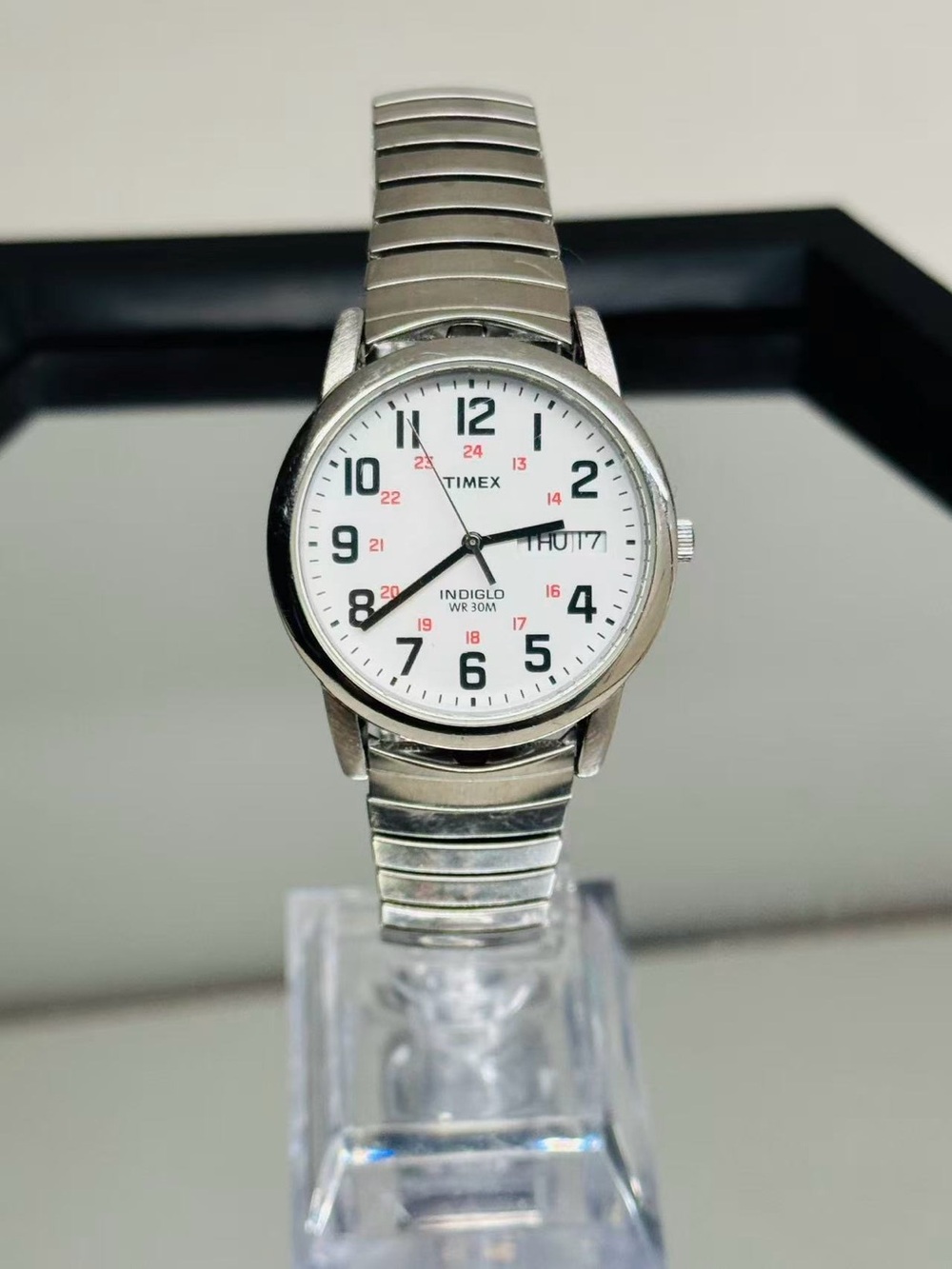 Vintage Timex Men’s Indiglo Quartz Watch Day Date 35mm New Battery Runs